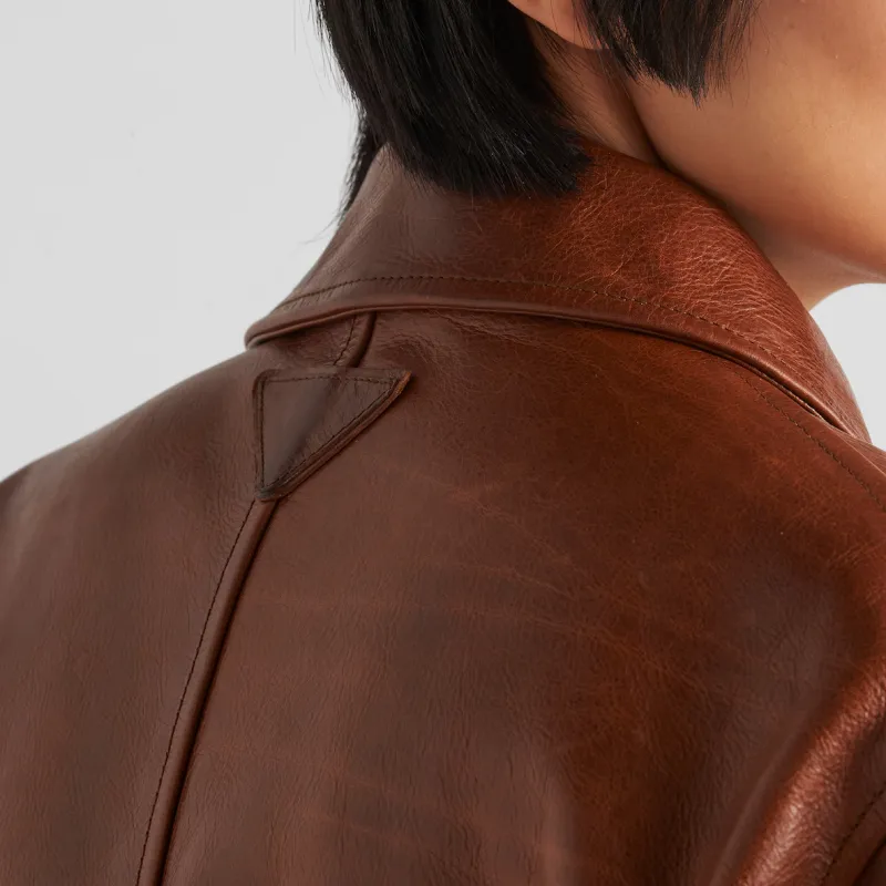 PRADA SS24 Leather Jacket Women's Rosewood Wood Color-3