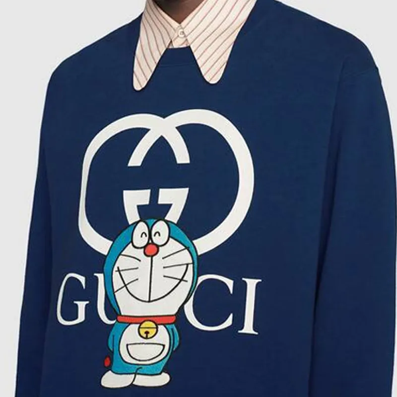 Doraemon X GUCCI Sweatshirts Unisex Blue-3