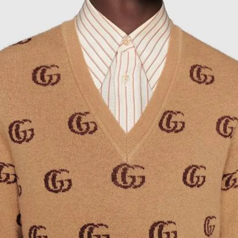 GUCCI Double G Jacquard Wool V neck Jumper-5