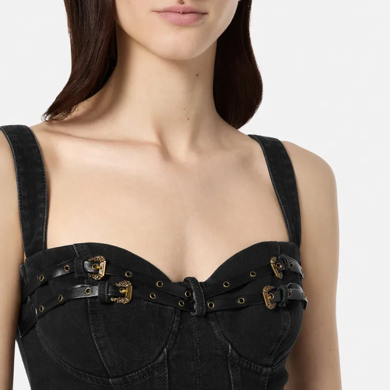 VERSACE JEANS COUTURE Bucked belts Denim Midi Dress-4