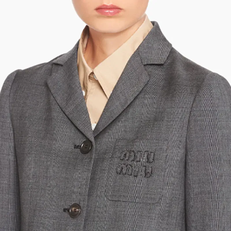 MIU MIU Single breasted Prince Of Wales Check Blazer-4