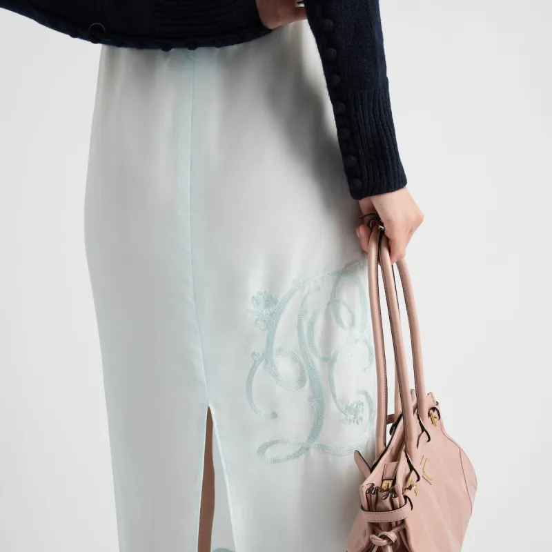 PRADA Embroidered Habutai Silk Midi Skirt-4