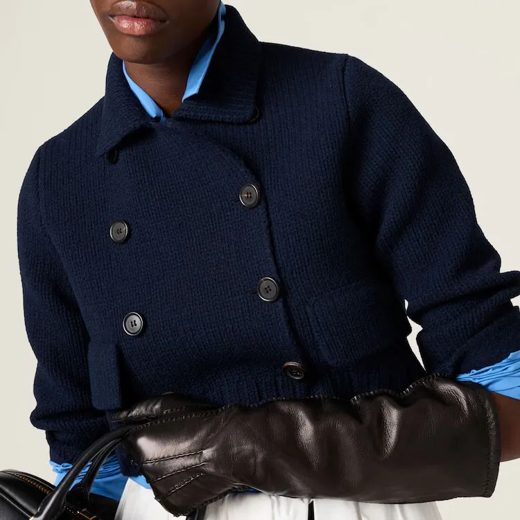 MIU MIU Cropped Wool Jacket 'Navy'-2