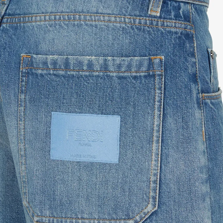 FENDI Logo Oatch Denim Shorts-5