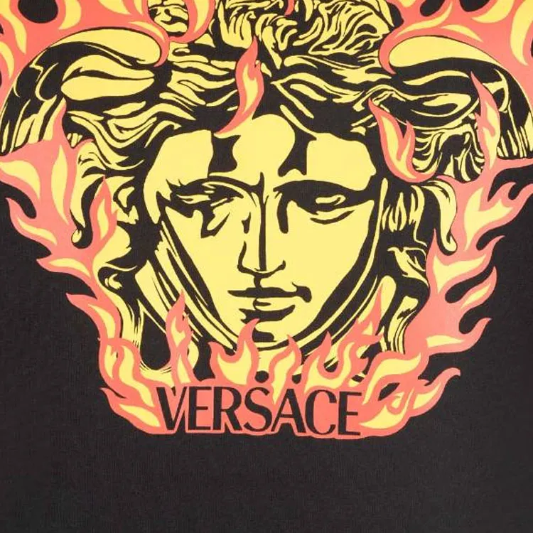 VERSACE Medusa Flame Print Embroidered Logo T Shirt-5