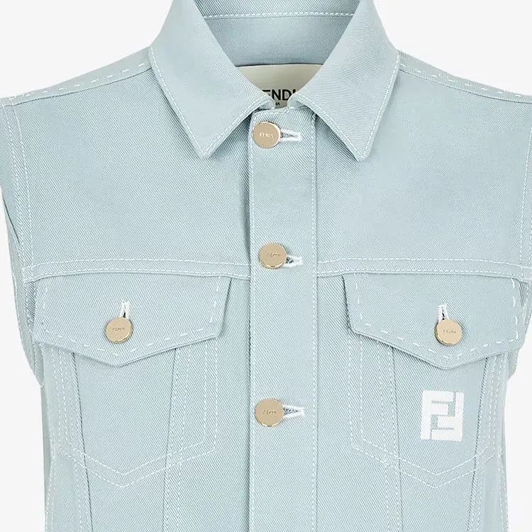 FENDI Logo Embroidered Denim Gilet-3