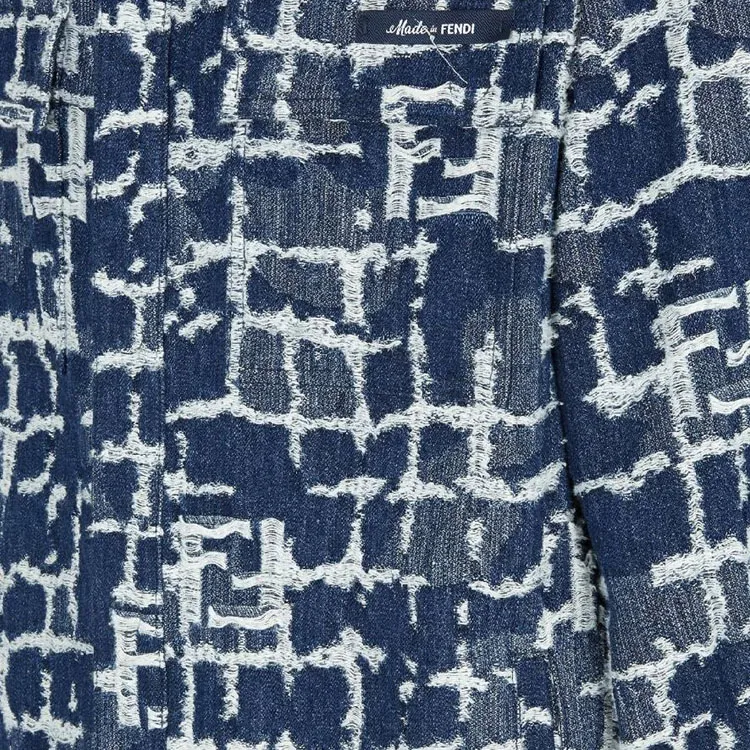 FENDI Logo Detailed Distressed Denim Jacket-7