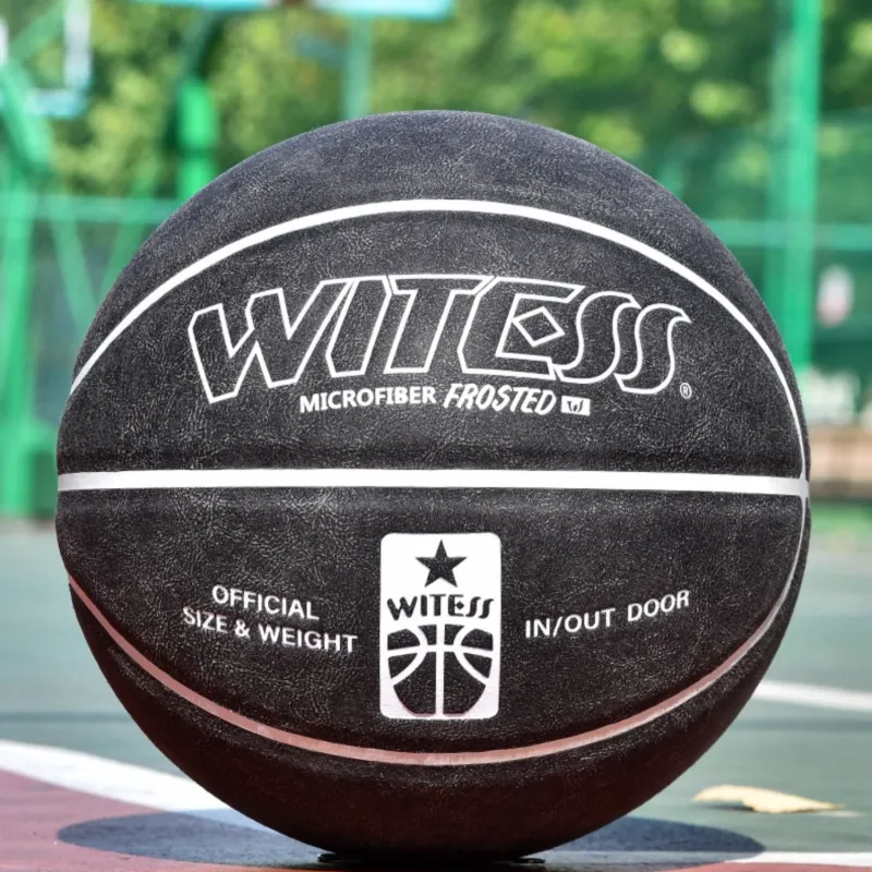 WITESS Microfiber Leather Basketball Black White Size 7 Training Unisex-4