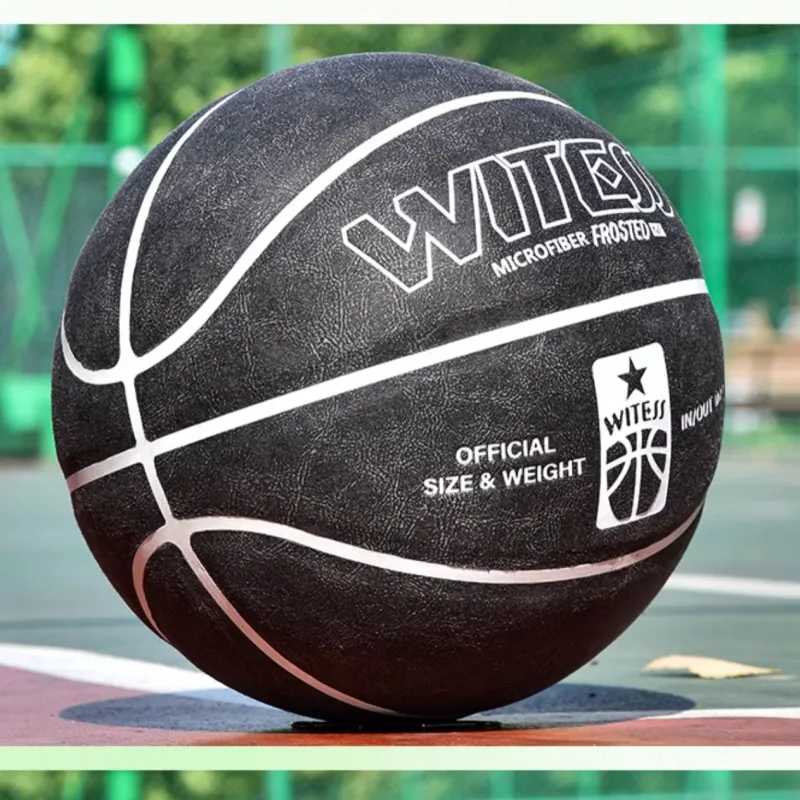 WITESS Microfiber Leather Basketball Black White Size 7 Training Unisex-3