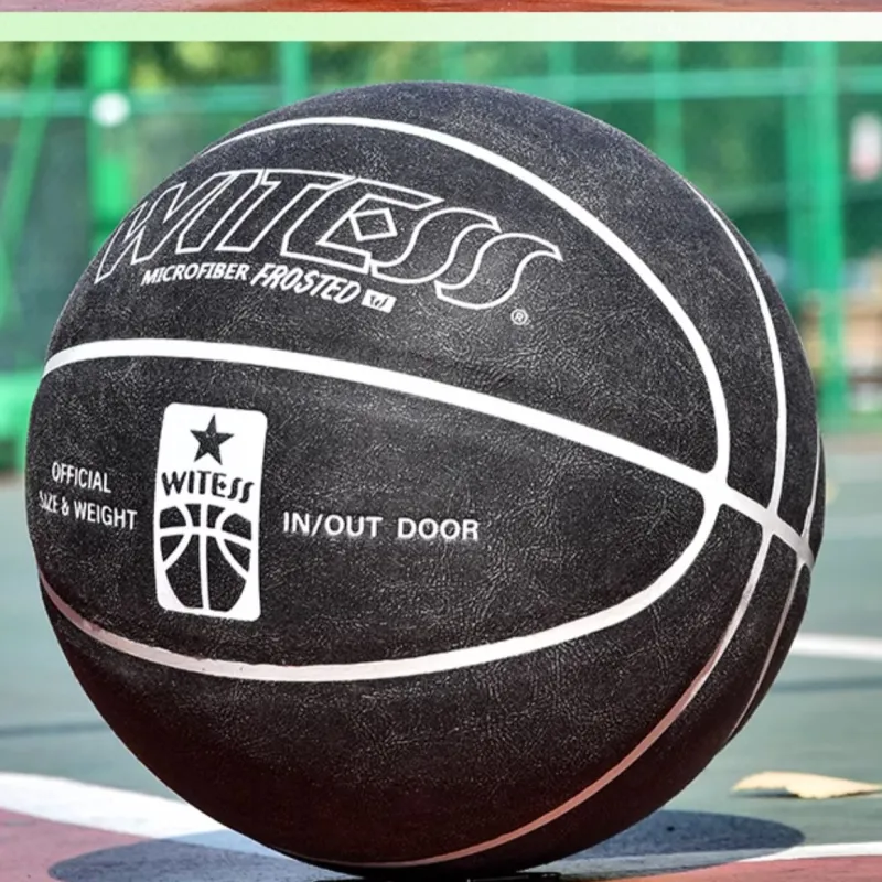 WITESS Microfiber Leather Basketball Black White Size 7 Training Unisex-2