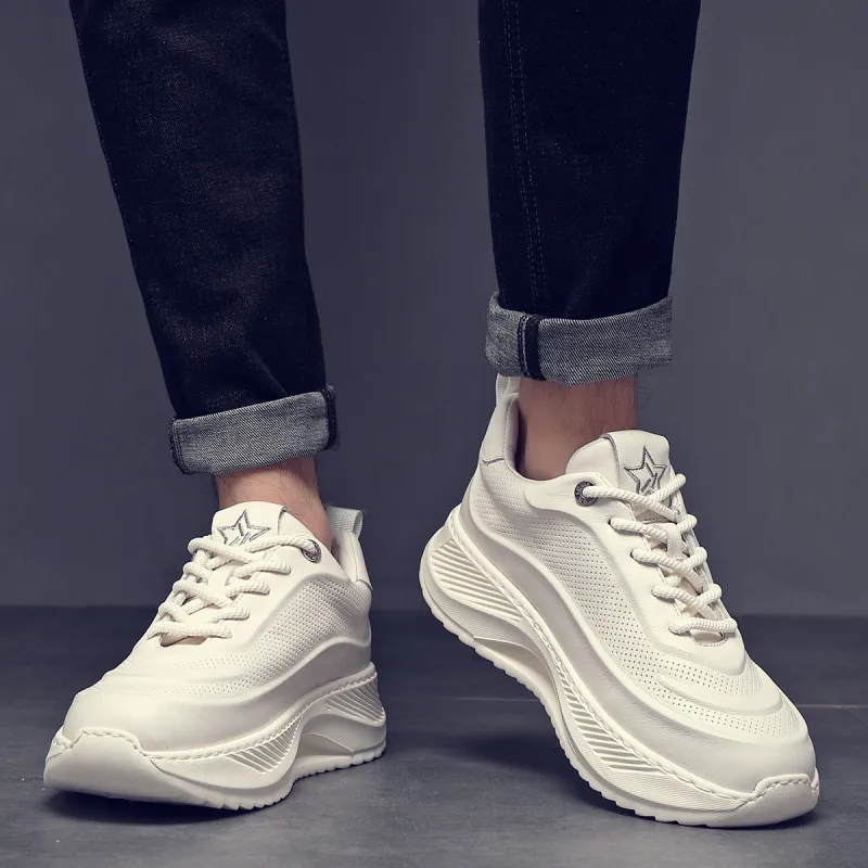JANE HARLOW Breathable Lightweight Height Increasing Low-Top Casual Shoes Men's White-3