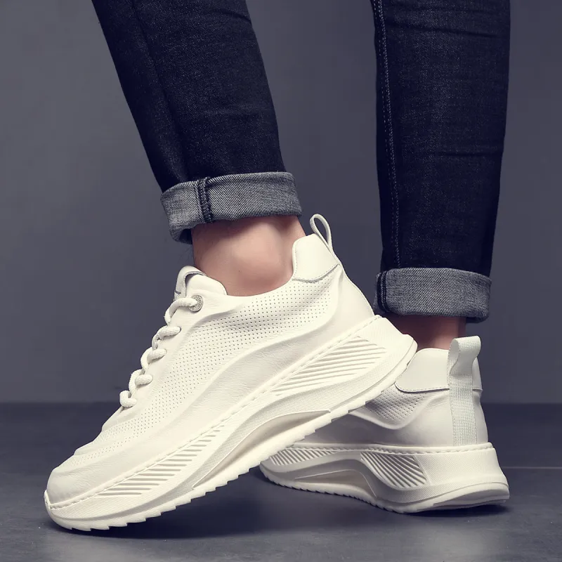 JANE HARLOW Breathable Lightweight Height Increasing Low-Top Casual Shoes Men's White-4