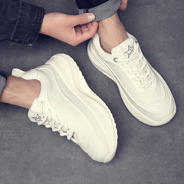 JANE HARLOW Breathable Lightweight Height Increasing Low-Top Casual Shoes Men's White-2