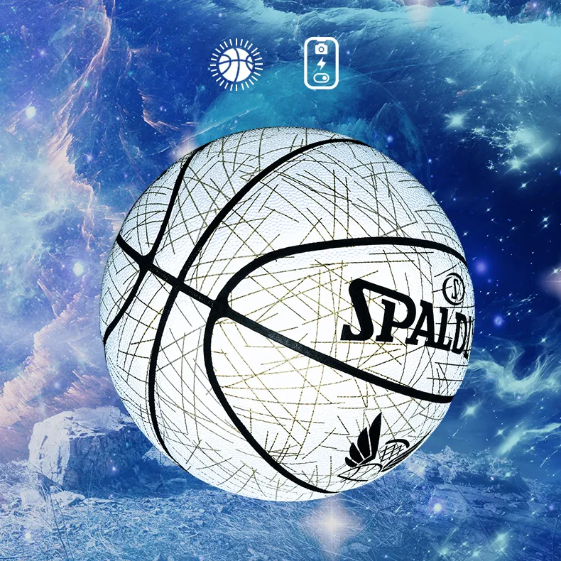 SPALDING PU Basketball White Blue Silver Size 7 Reflective Unisex-2