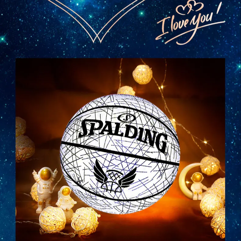 SPALDING PU Basketball White Blue Silver Size 7 Reflective Unisex-1