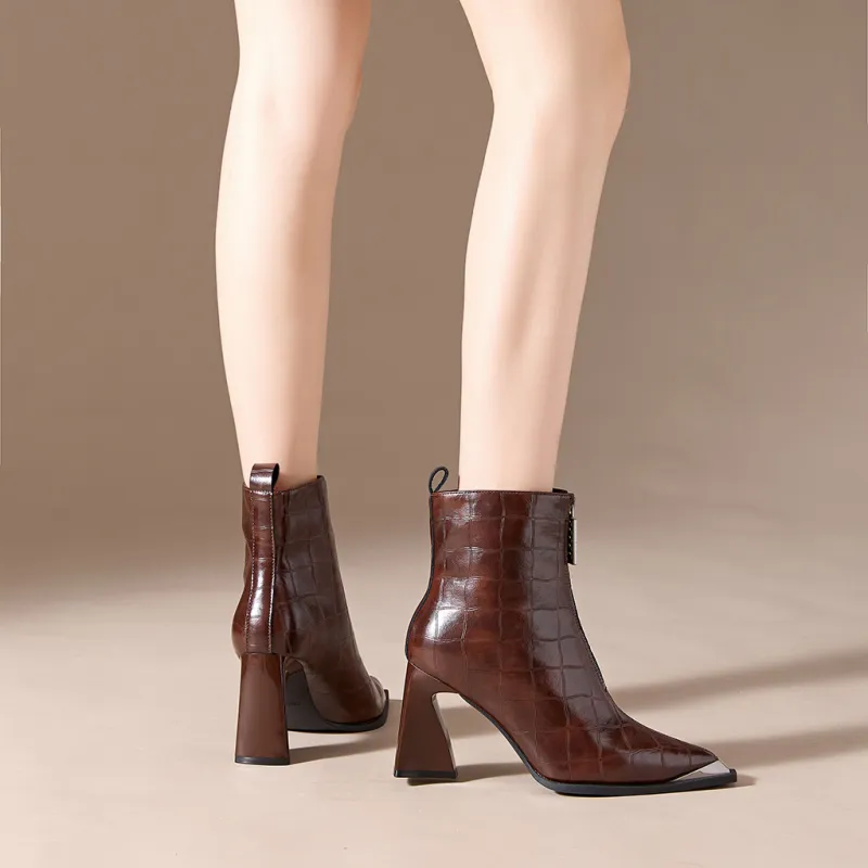 FESOUNE Ankle Boots Women's Black/Brown/Angora Red-3