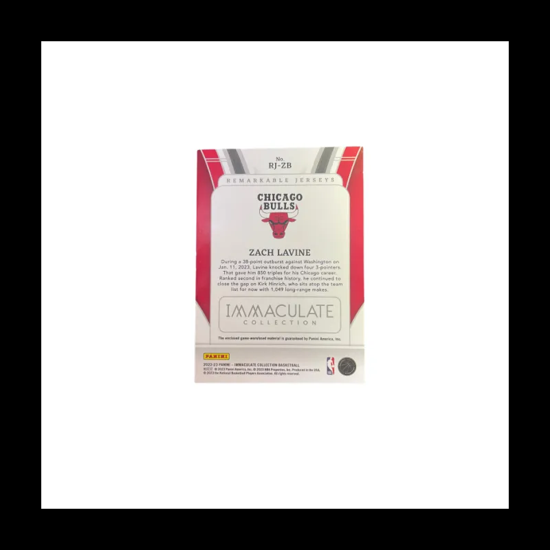 PANINI Zach LaVine 2022 23 Immaculate Bulls, Game Worn Jersey Cut, Material Card 34/99 Sports Cards 1 Pc-3