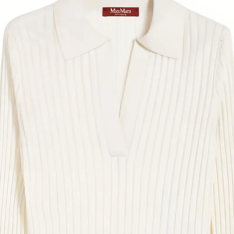 MaxMara Wool And Silk Sweater With Polo Shirt Collar Sweater Women's White-4