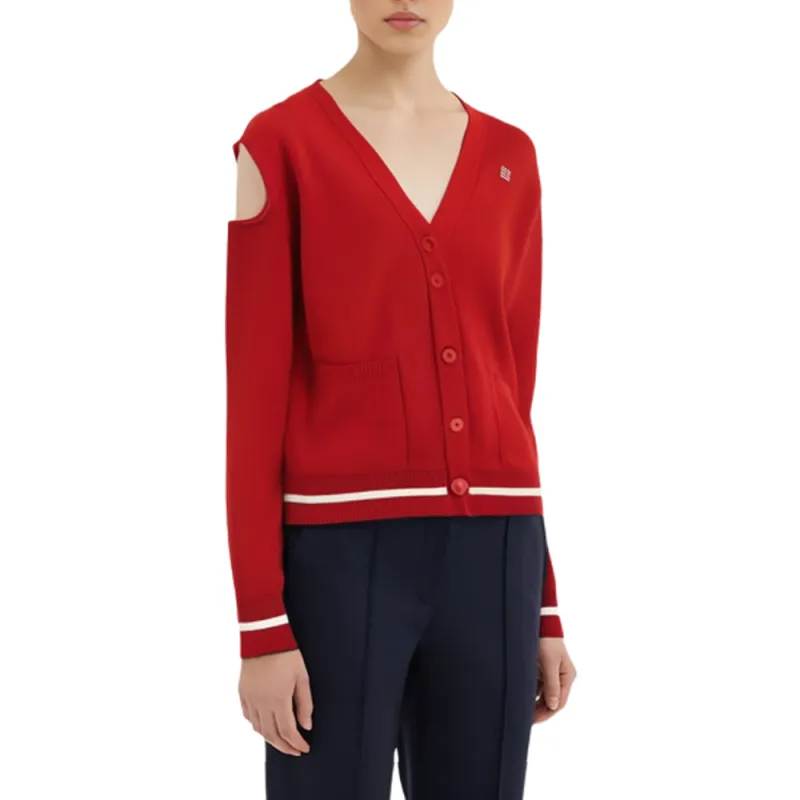 Givenchy Cut Out Shoulders Cardigan 'Red/White'-2