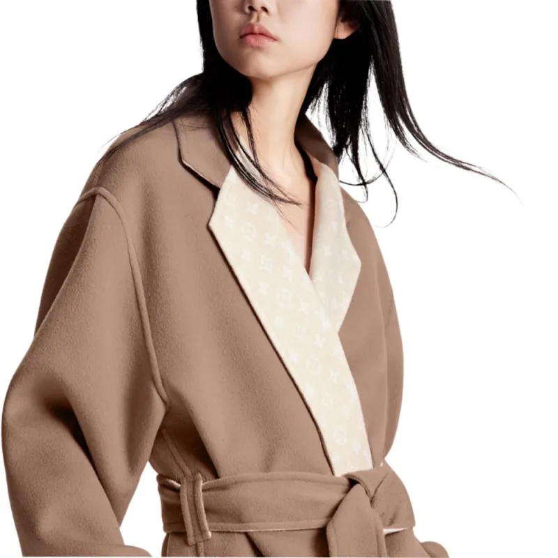 LOUIS VUITTON Lapel Collar Wrap Coat Coats Women's Pink-5