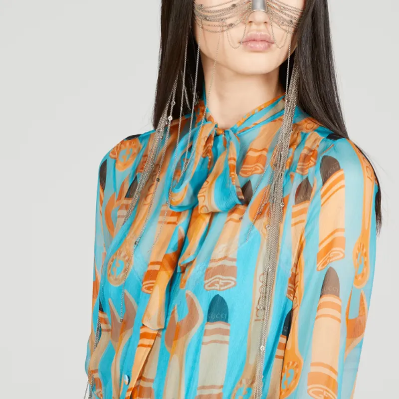 GUCCI SS23 Long-Sleeved Dresses Women's Light Blue-4