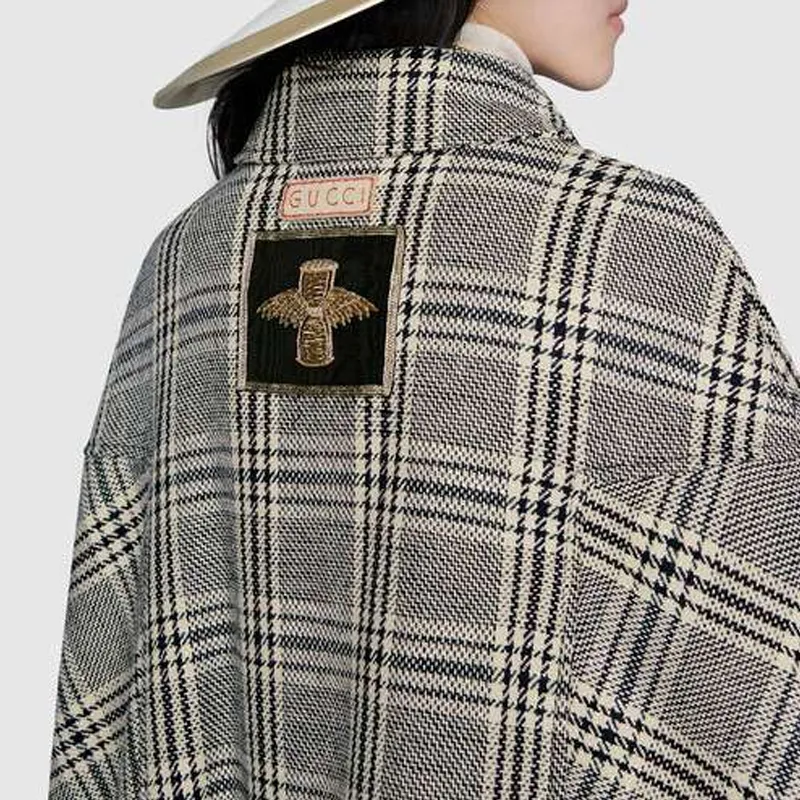 GUCCI Checkered Double breasted Cape Coat-5