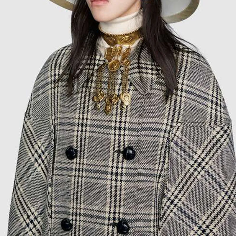 GUCCI Checkered Double breasted Cape Coat-4