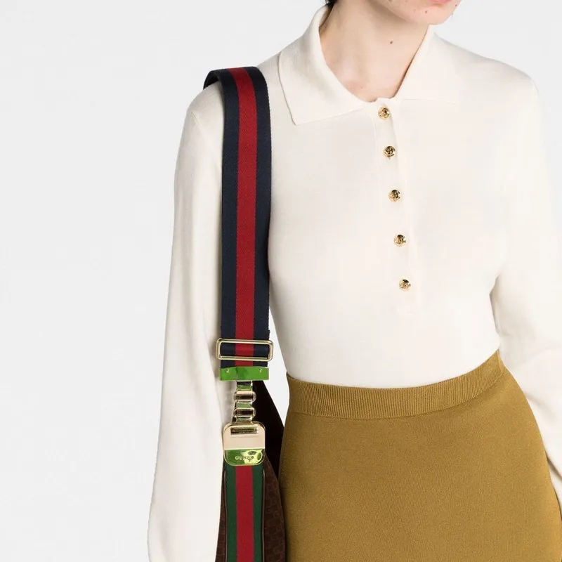 GUCCI Rib stitch Cashmere Polo Jumper-5