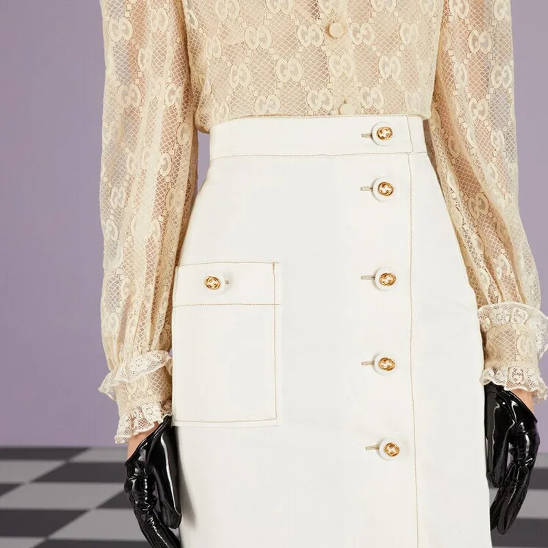 GUCCI Buttoned Pencil Skirt-4