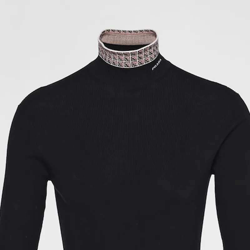 PRADA Logo Intarsia Jacquard High Neck Sweater-5