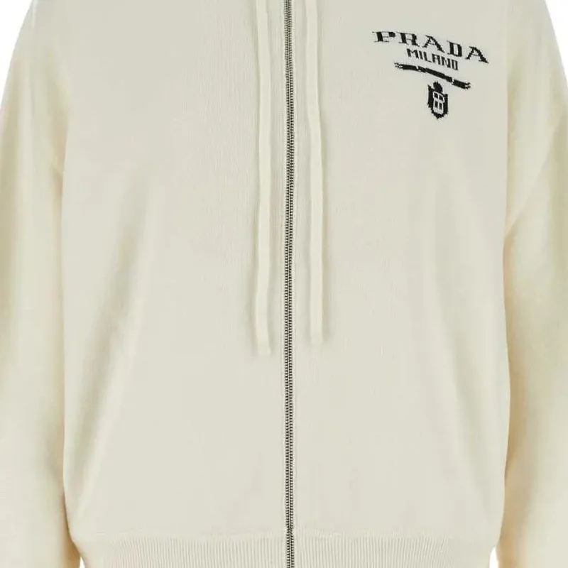 PRADA Zip-Up Drawstring Knitted Hoodie-4