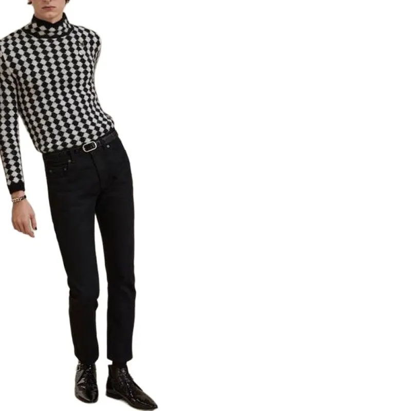 SAINT LAURENT Turtleneck Allover Diamond Motif Sweater-3