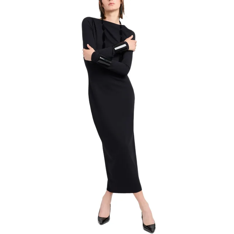 EMPORIO ARMANI Stretch Wool blend Midi Sheath Dress With Draping-2