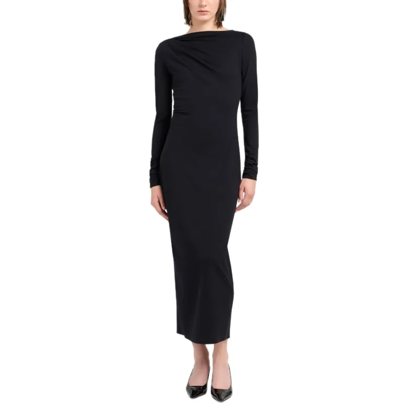 EMPORIO ARMANI Stretch Wool blend Midi Sheath Dress With Draping-1