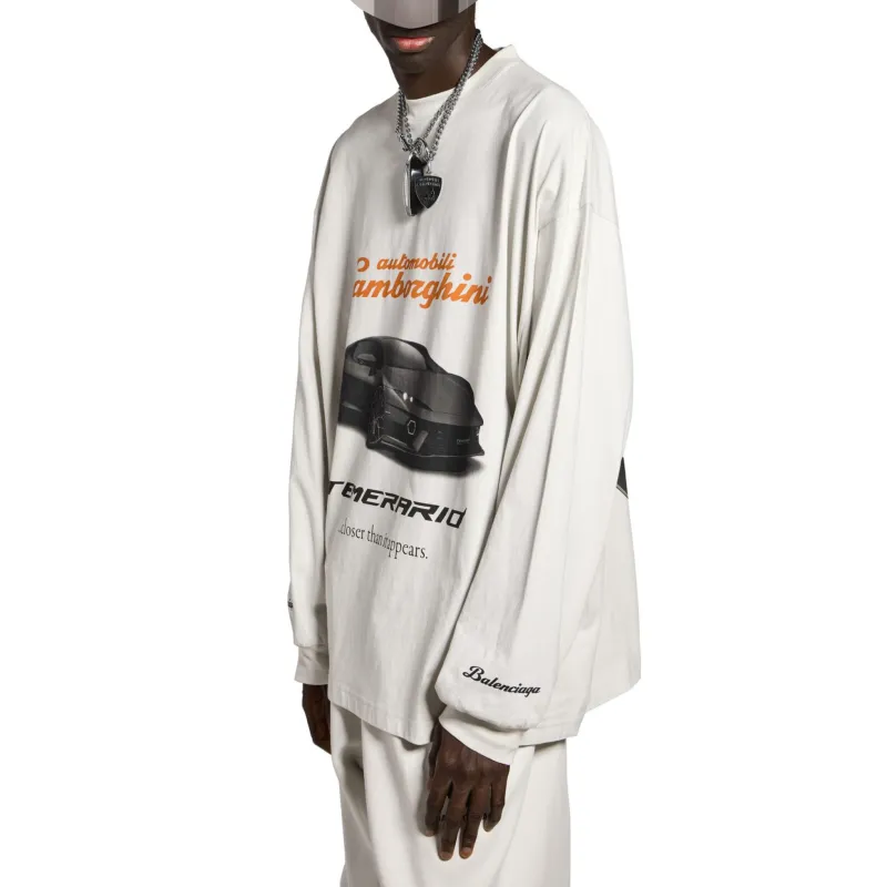 Balenciaga x Automobili Lamborghini T Shirt Loose Fit Unisex Dirty White-5