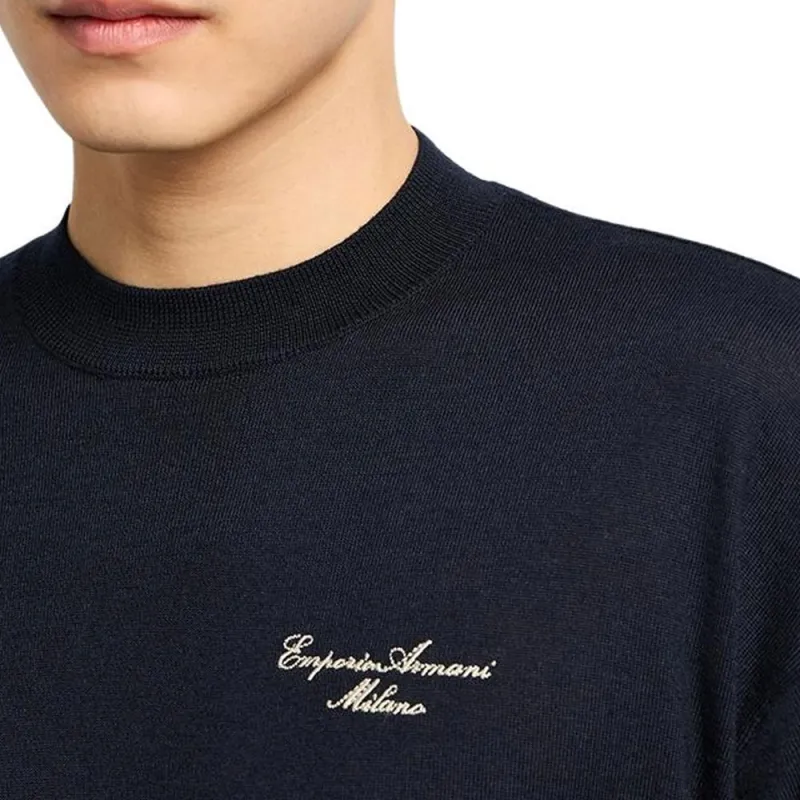 EMPORIO ARMANI Virgin wool Plain knit Jumper With Italic Logo Embroidery-4