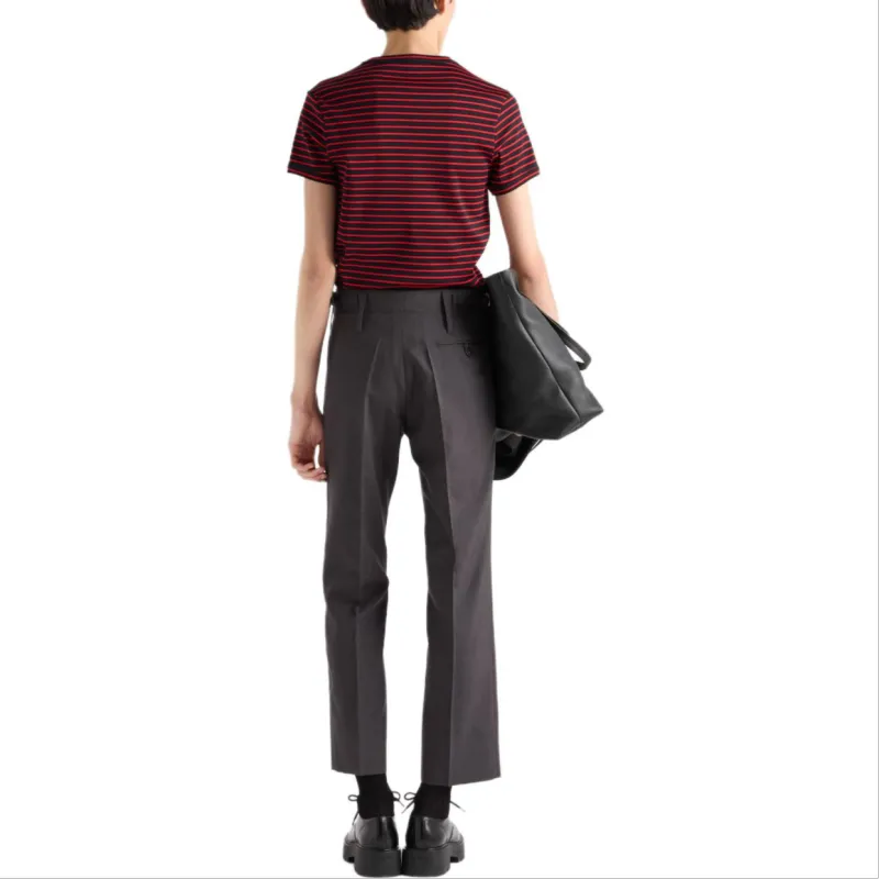 PRADA Triangle Logo Striped Crewneck T-Shirt-2