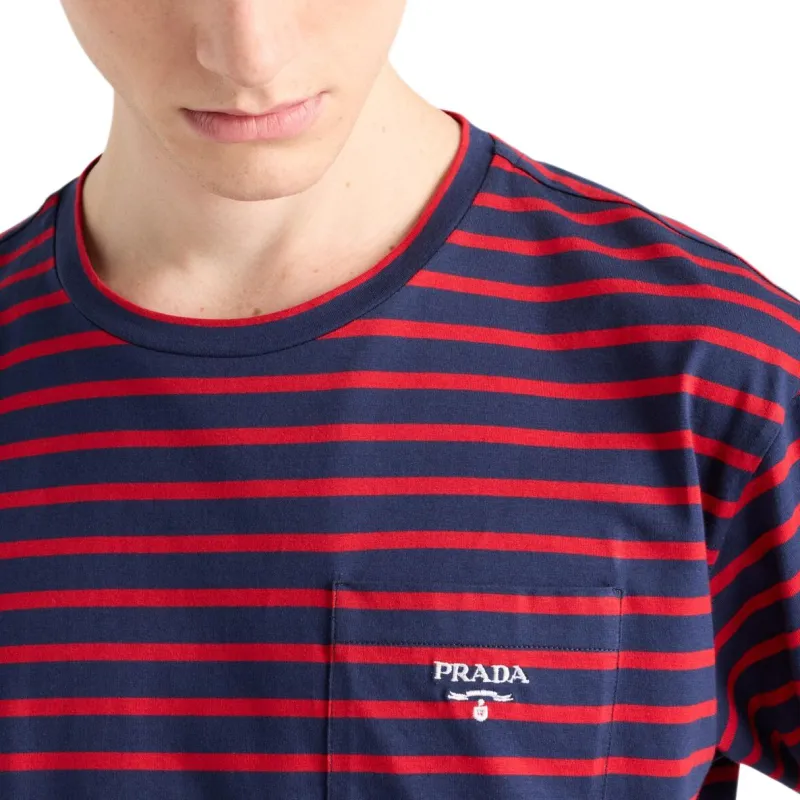 PRADA Logo Embroidered Striped T Shirt-4