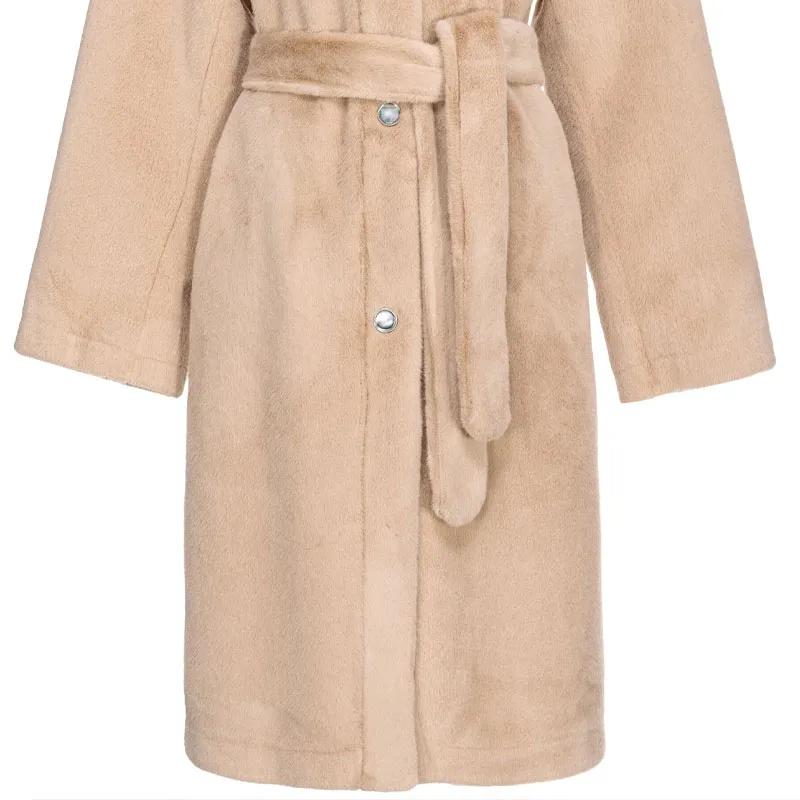 PINKO Lon Sleeved Belted Faux Fur Coat-3