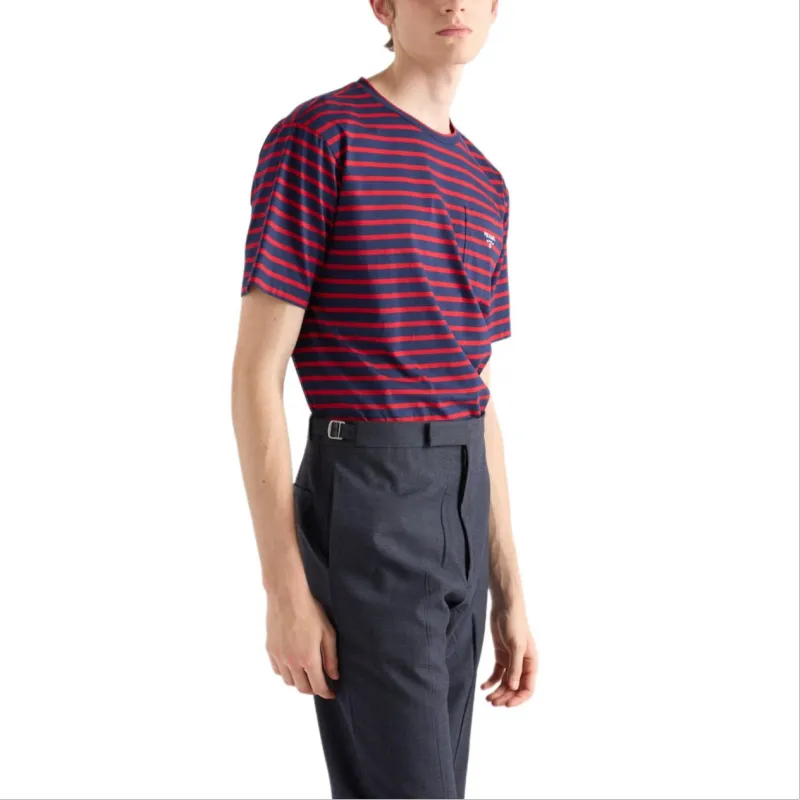 PRADA Logo Embroidered Striped T Shirt-3