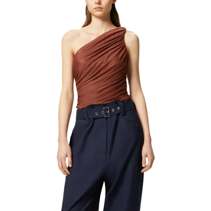 PINKO One Shoulder Tulle Top-4