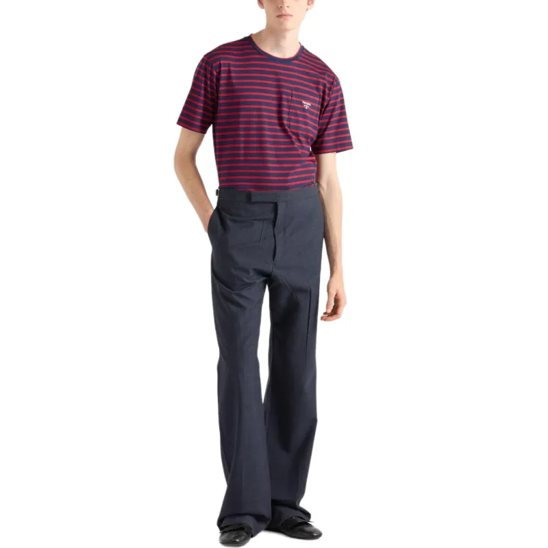 PRADA Logo Embroidered Striped T Shirt-1