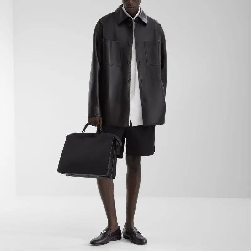 FENDI Logo Embroidered Collared Long Sleeve Shirt-2