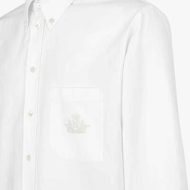 FENDI Logo Embroidered Collared Long Sleeve Shirt-3