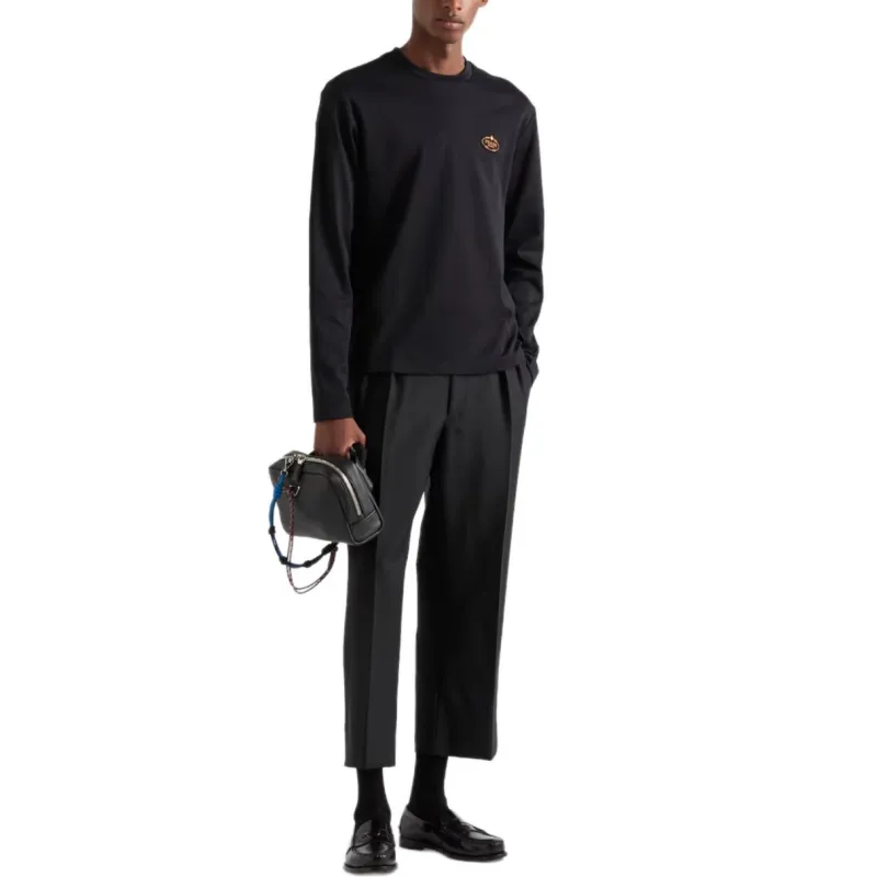 PRADA Logo Embroidered Long Sleeved T Shirt-1