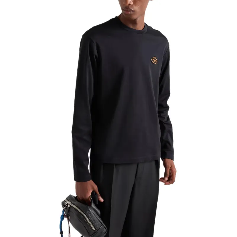 PRADA Logo Embroidered Long Sleeved T Shirt-3