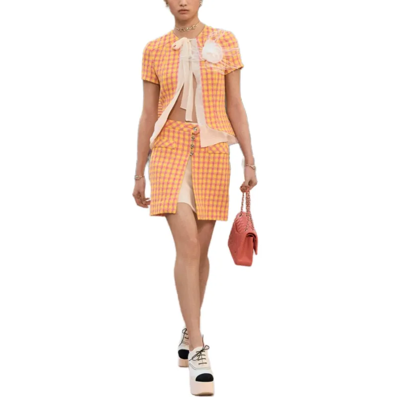 CHANEL 25S Spring Summer Collection Casual Short Skirts Women's Pink Yellow-1