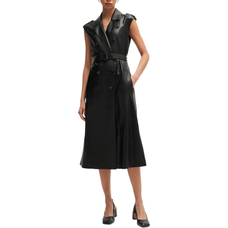 HUGO BOSS Faux leather Double breasted Midi Dress-2
