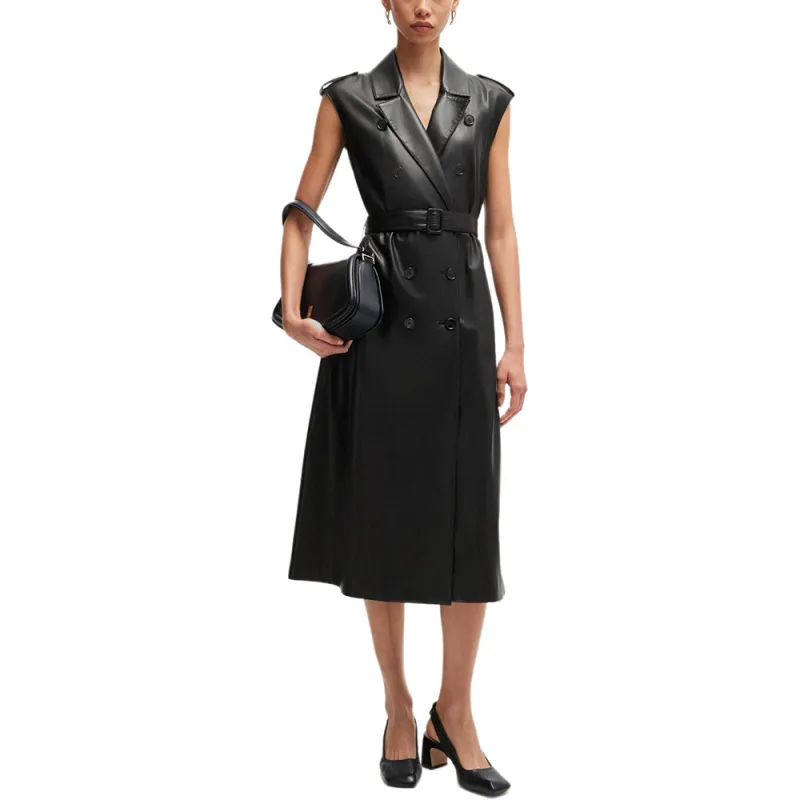 HUGO BOSS Faux leather Double breasted Midi Dress-1