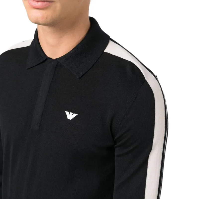 EMPORIO ARMANI Side Stripe Detailed Knitted Polo Jumper-4